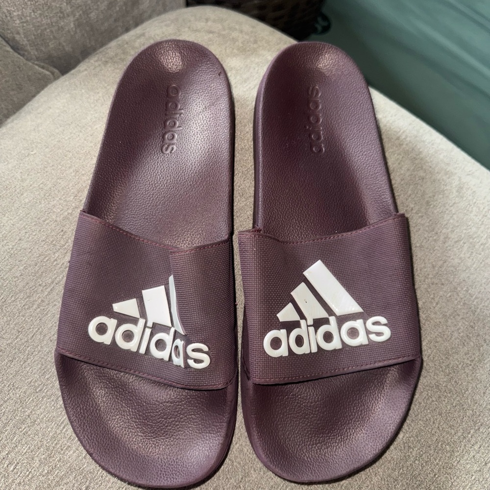Men’s Adidas Maroon Slides with White Logo Size 12